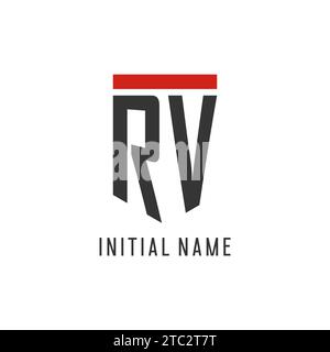 RV initial esport logo with simple shield design style vector graphic Stock Vector