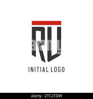 RU initial esport logo with simple shield design style vector graphic Stock Vector