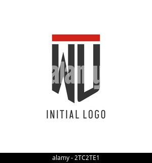 WU initial esport logo with simple shield design style vector graphic Stock Vector