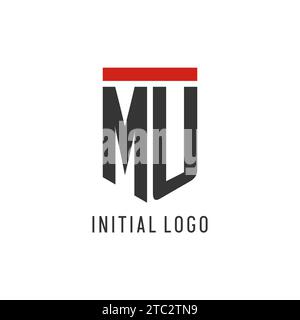 MU initial esport logo with simple shield design style vector graphic Stock Vector