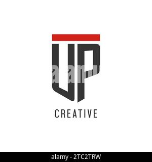 UP initial esport logo with simple shield design style vector graphic Stock Vector