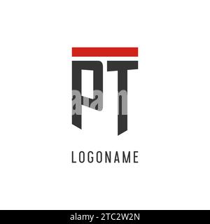 PT initial esport logo with simple shield design style vector graphic Stock Vector