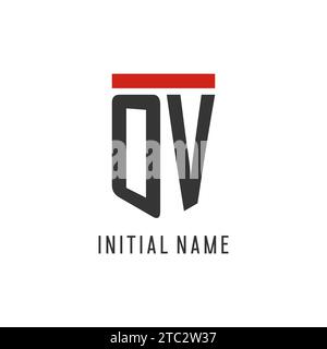 OV initial esport logo with simple shield design style vector graphic Stock Vector