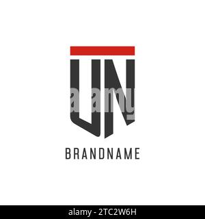 UN initial esport logo with simple shield design style vector graphic Stock Vector