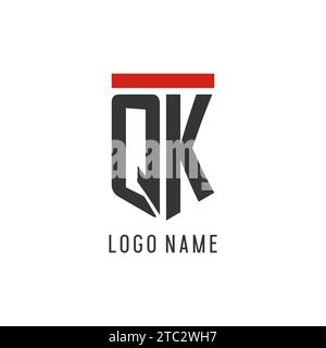 QK initial esport logo with simple shield design style vector graphic Stock Vector