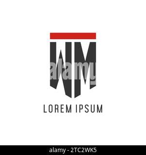 WM initial esport logo with simple shield design style vector graphic Stock Vector