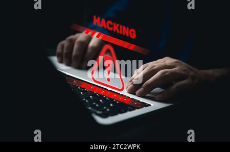 Cyber attack detected, system hacked. Information compromised. Internet virus, cyber security breached. Cybercriminals steal data privacy server onlin Stock Photo