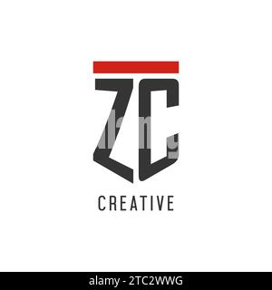 ZC initial esport logo with simple shield design style vector graphic Stock Vector