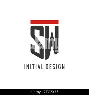 SW initial esport logo with simple shield design style vector graphic Stock Vector