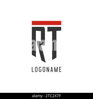 RT initial esport logo with simple shield design style vector graphic Stock Vector