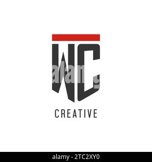 WC initial esport logo with simple shield design style vector graphic Stock Vector