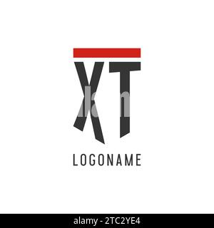 XT initial esport logo with simple shield design style vector graphic Stock Vector