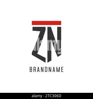 ZN initial esport logo with simple shield design style vector graphic Stock Vector