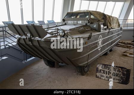 Front view of the American GMC DUKW amphibious military vehicle during the Normandy landings in World War II, the vehicle is nicknamed 'Duck Joanne' Stock Photo