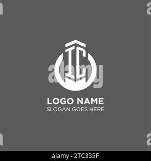 IC Circular Letter Logo with Circle Brush Design and Black Background ...