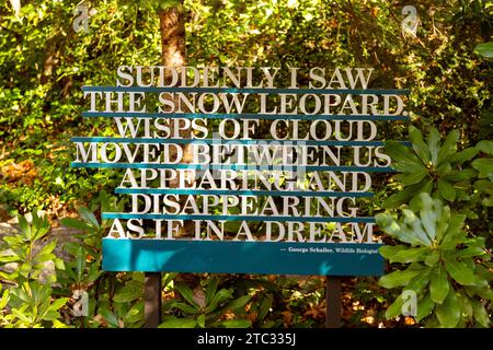 Snow Leopard enclosure sign, Central Park Zoo, New York City, United States of America. Stock Photo