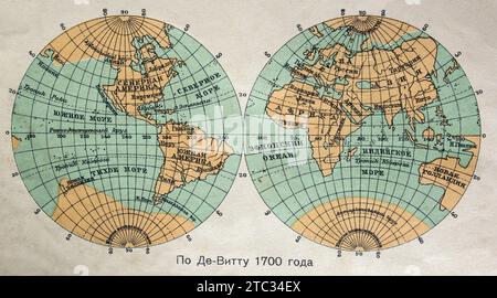 Vintage of World map by De Witt, 1700. Stock Photo