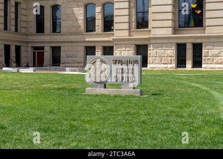 The Wyoming State Capitol sign in Cheyenne, Wyoming, USA Stock Photo