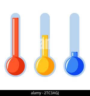 Thermometers icons in cartoon style. Measure hot and cold temperature, forecast, climate and meteorology. Vector illustration isolated on a white Stock Vector