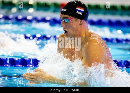 OTOPENI, ROMANIA - DECEMBER 10: Caspar Corbeau of the Netherlands competing in the Men's 50m Breaststroke Final during the 2023 European Short Course Swimming Championships on December 10, 2023 in Otopeni, Romania. (Photo by Nikola Krstic/BSR Agency) Stock Photo