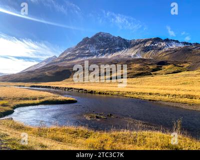 Stream Winding Through Scenic Icelandic Countryside Stock Photo