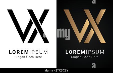 Luxury Initial VX or XV Monogram Text Letter Logo Design Stock Vector