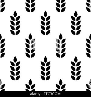 Wheat seamless pattern. Repeating black grain wheats on white background. Repeated flour patterns. Spike corn. Texture bakery. Repeat beer ear. Design Stock Vector