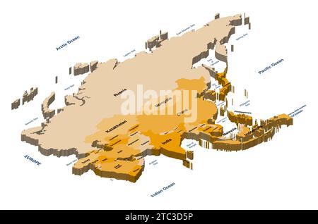 Asia political detailed isometric vector map Stock Vector