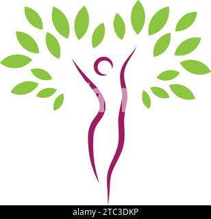 person, woman, leaves, tree, gynecologist, alternative practitioner, physiotherapy, logo, background Stock Vector