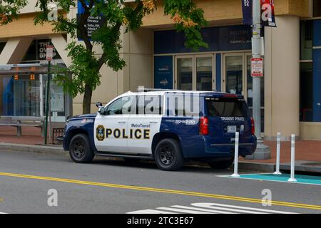 Metro Police SUV parked outside the Capital One building, Chinatown in Washington DC Stock Photo