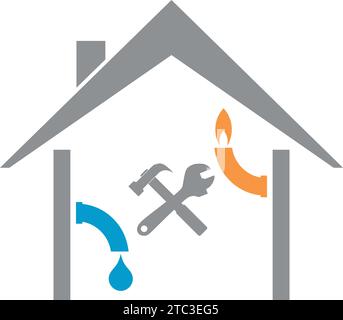 flame, water, plumber, logo, plumber, craftsman, background Stock Vector