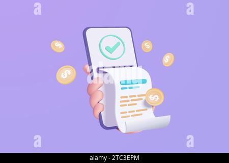 3d pay money with mobile phone banking online payments concept. Easy bill payment transaction on the smartphone. Mobile in hand holding with financial Stock Vector