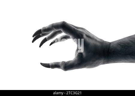Creepy monster hand with black claws isolated on white background with ...