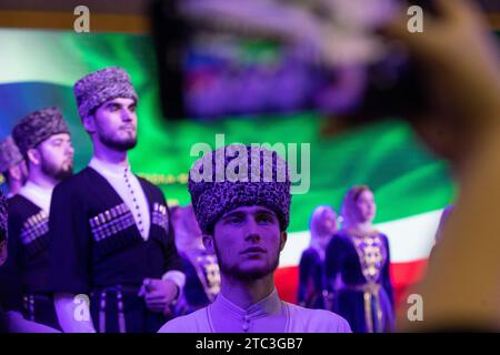 Moscow, Russia. 10th of December, 2023. Performers at the opening of Chechen Republic Day during the Russia Expo international exhibition and forum at the VDNKh exhibition centre in Moscow, Russia. Credit: Nikolay Vinokurov/Alamy Live News Stock Photo