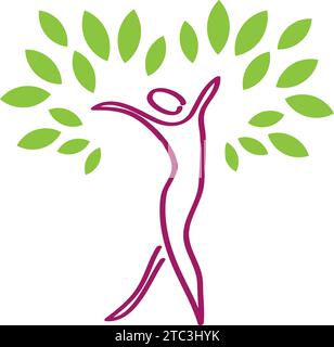 person, woman, leaves, tree, gynecologist, alternative practitioner, physiotherapy, logo, background Stock Vector