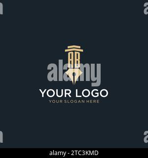 AB monogram initial logo with fountain pen and pillar style design ideas Stock Vector