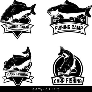Set of carp fishing emblems in monochrome style. Carp fish logo