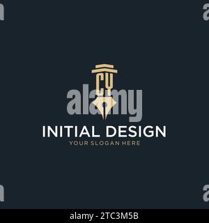 CY monogram initial logo with fountain pen and pillar style design ideas Stock Vector