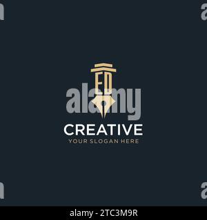 ED monogram initial logo with fountain pen and pillar style design ideas Stock Vector