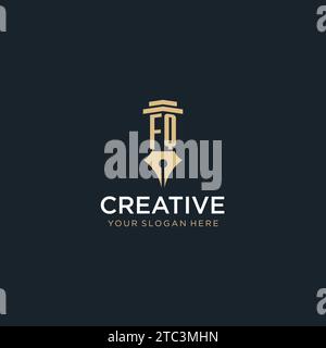FQ monogram initial logo with fountain pen and pillar style design ideas Stock Vector