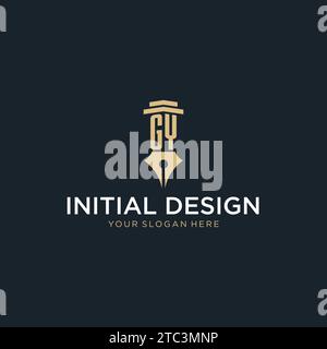 GY monogram initial logo with fountain pen and pillar style design ideas Stock Vector