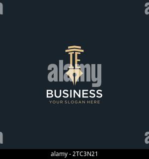 IE monogram initial logo with fountain pen and pillar style design ideas Stock Vector