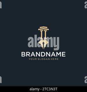 II monogram initial logo with fountain pen and pillar style design ideas Stock Vector