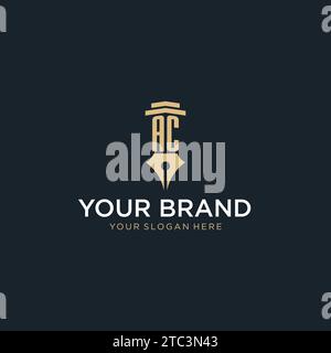AC monogram initial logo with fountain pen and pillar style design ideas Stock Vector