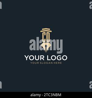 CO monogram initial logo with fountain pen and pillar style design ideas Stock Vector