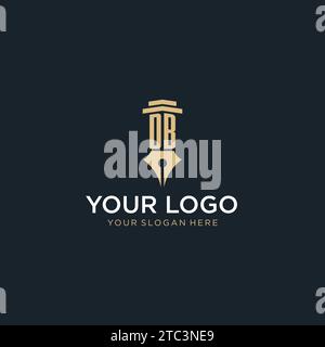 DB monogram initial logo with fountain pen and pillar style design ideas Stock Vector