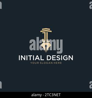 JL monogram initial logo with fountain pen and pillar style design ideas Stock Vector