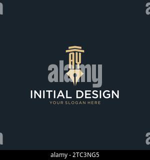 AY monogram initial logo with fountain pen and pillar style design ideas Stock Vector