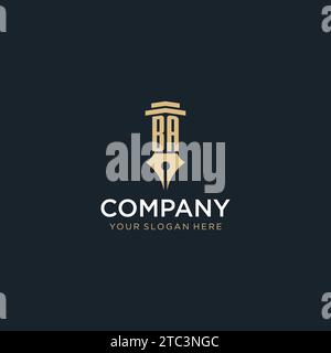 BA monogram initial logo with fountain pen and pillar style design ideas Stock Vector