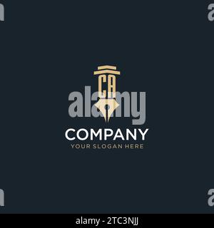 CA monogram initial logo with fountain pen and pillar style design ideas Stock Vector
